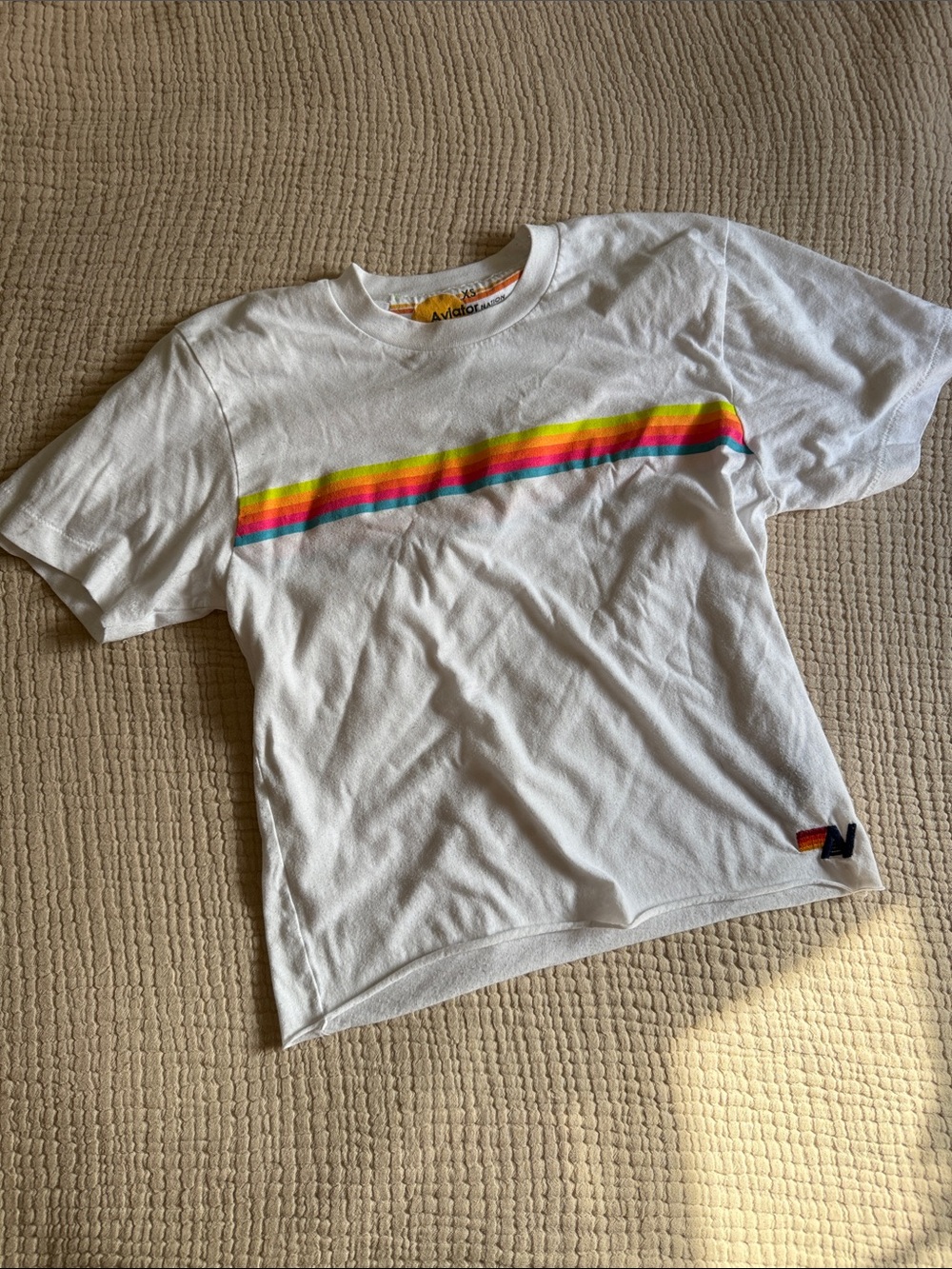 Aviator Nation Rainbow Stripe Slight Crop Tee xs